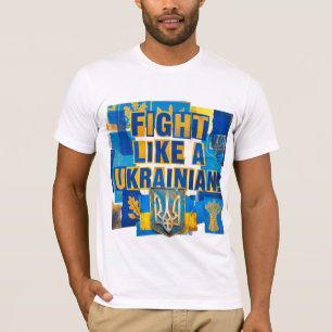 Camiseta Lute como um ucraniano. Brasão de Armas da Ucrânia