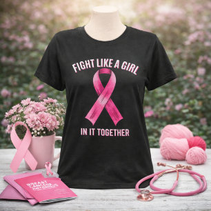 Camiseta Lute Como uma Garota Laço Rosa Câncer de Mama