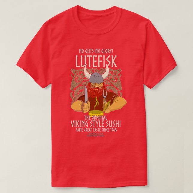 Camiseta Lutefisk Design original Viking Sushi Funny Lutefi (Frente do Design)