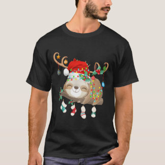 Camiseta Lútero Xmas Gift Lighting Reindeer Santa Hat Sloth