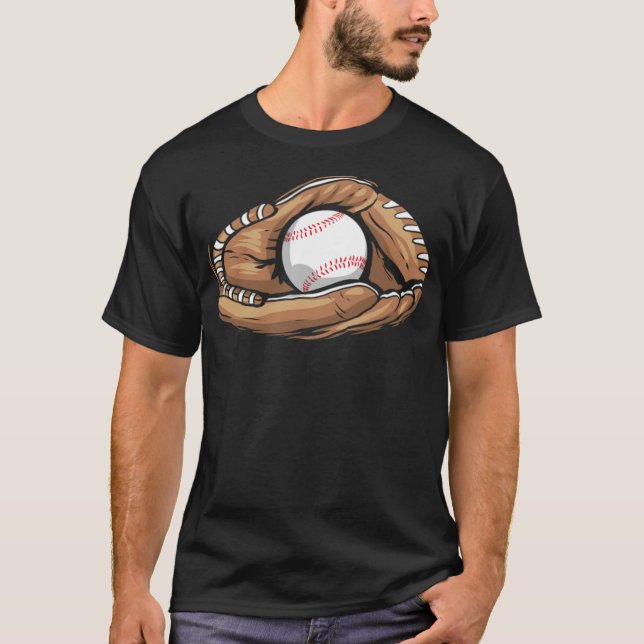 Camiseta Luva de baseball com beisebol na américa do Baseba (Frente)