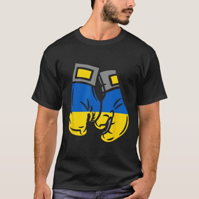 Camiseta Luva de Boxe Com a Bandeira da Ucrânia  (Frente)
