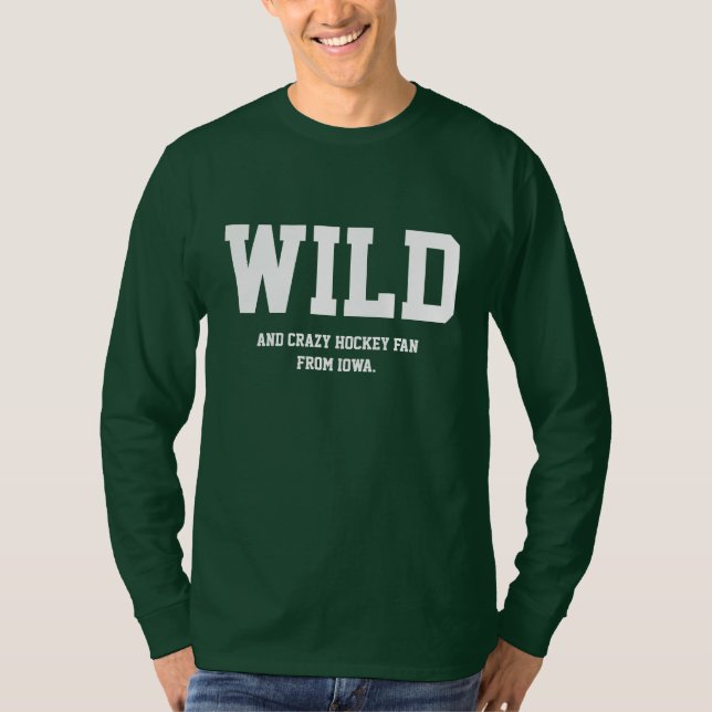 Camiseta Luva longa louca do fã de hóquei de Iowa (Frente)