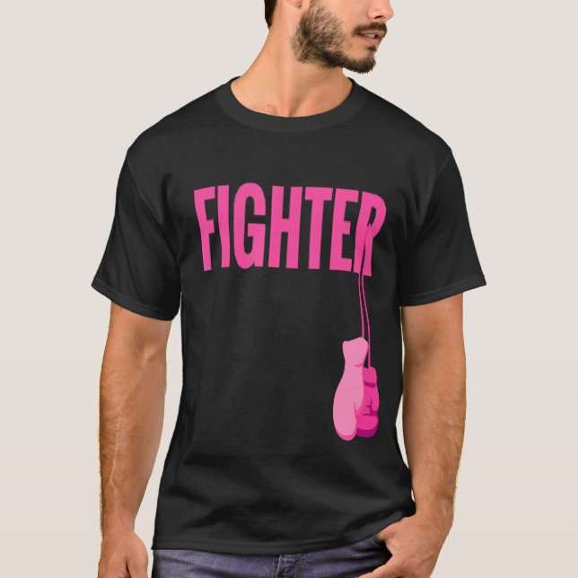 Camiseta Luvas cor-de-rosa Boxando Sensibilização do Cancer (Frente)