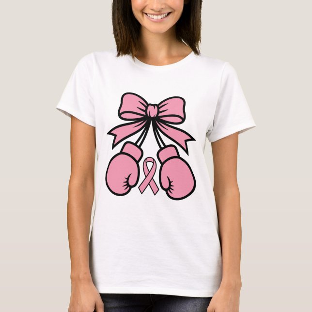 Camiseta Luvas de Boxe com Fita Rosa – Câncer de Mama (Frente)