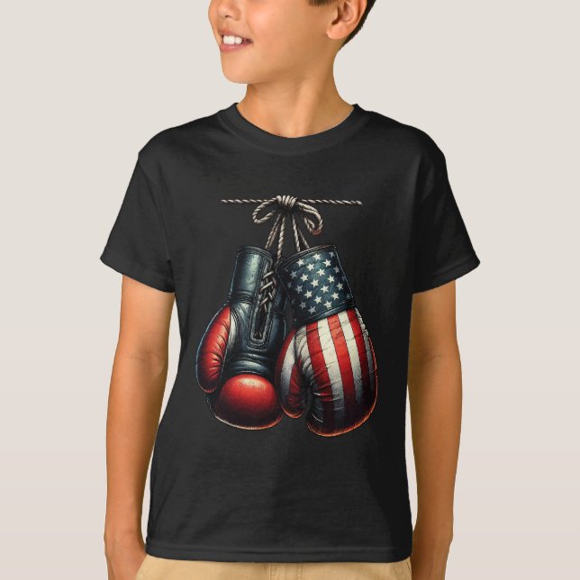 Camiseta Luvas de Boxe da Bandeira dos EUA para Treino de B (Frente)