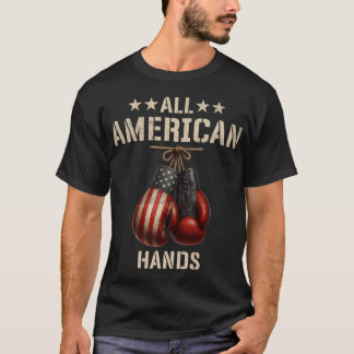 Camiseta Luvas de boxe mãos todas americanas bandeira patri