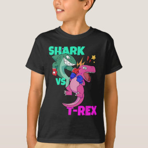 Camiseta Luvas de Boxe Tubarão Vs Dinossauro T Rex Para Cri