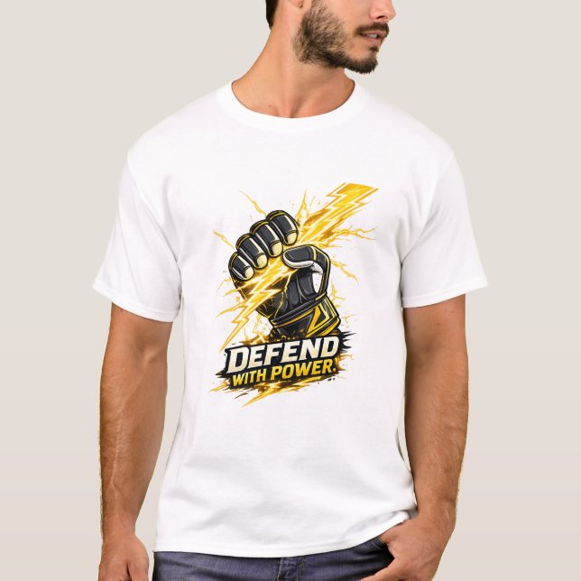 Camiseta Luvas de Goleiro Relâmpago | Defenda com Poder (Frente)