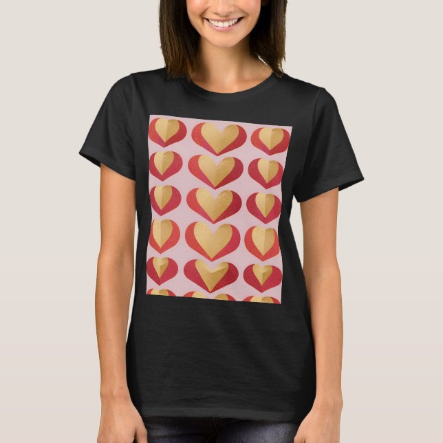 Camiseta Luxe Dourada do Coração Vermelho (Frente)