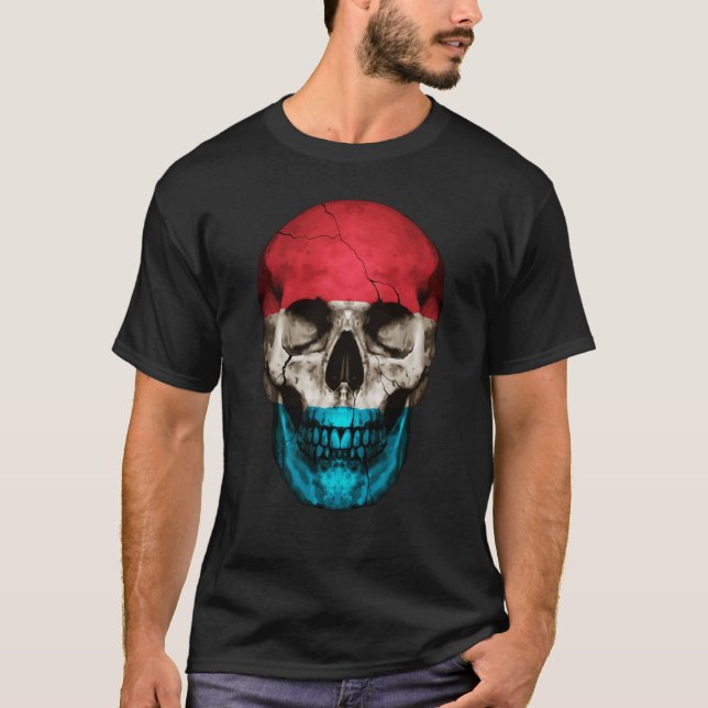 Camiseta Luxembourg Flag Skull Luxembourger Roots Proud Pat (Frente)