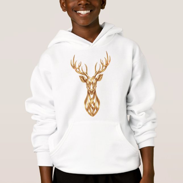 Camiseta Luxuoso Design de Natal com Cervo Dourado (Frente)