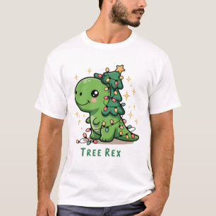 Camiseta Luz de Dinossauro de Natal Festa Engraçada Árvore 