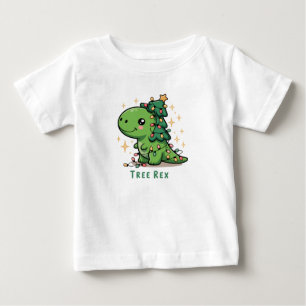 Camiseta Luz de Dinossauro de Natal Festa Engraçada Árvore 