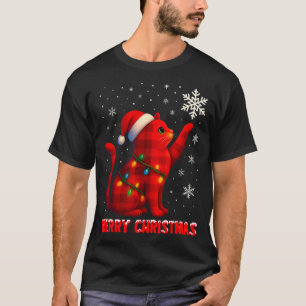 Camiseta Luz de Natal do Gato Rena Santa Natal Gato L