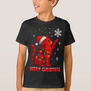 Camiseta Luz de Natal do Gato Rena Santa Natal Gato L