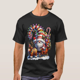 Camiseta Luz de Natal Gnomo Papai Noel Montado em Trenó Hi