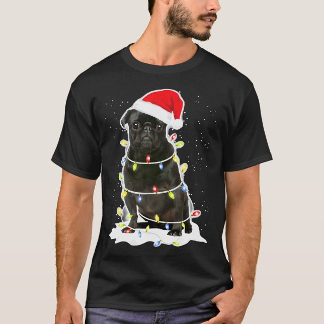 Camiseta Luz de Natal Pug Preto 134 (Frente)