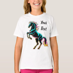Camiseta Luz Neon de Cavalo Efeito Glitch Estilo Retro