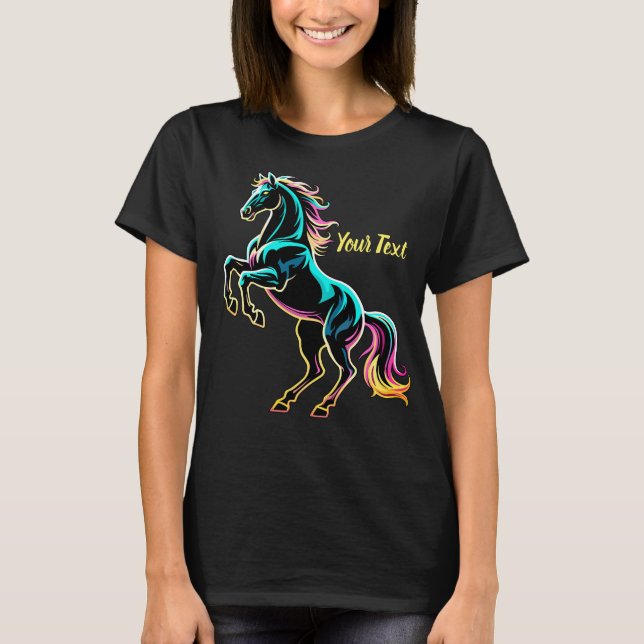 Camiseta Luz Neon de Cavalo Glitch Estilo Retro (Frente)