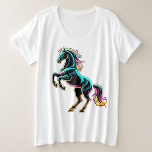 Camiseta Luz Neon de Cavalo Glitch Estilo Retro