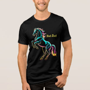 Camiseta Luz Neon de Cavalo Glitch Estilo Retro