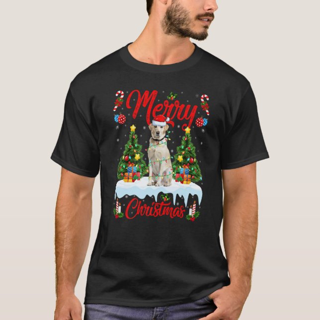 Camiseta Luzes Árvore de Natal Labradores Retriever Cachorr (Frente)