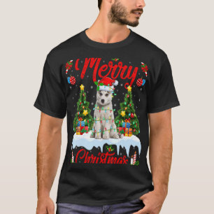 Camiseta Luzes Árvore de Natal Papai Noel Cachorro Husky Si
