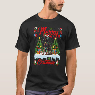 Camiseta Luzes Árvore de Natal Papai Noel Doberman Pinscher