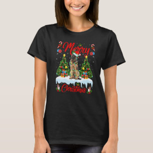 Camiseta Luzes Árvore de Natal Papai Noel Pastor Alemão Cac