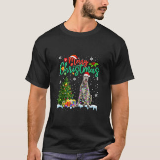 Camiseta Luzes Árvore de Natal Santa Irish Wolfhound Cão Na