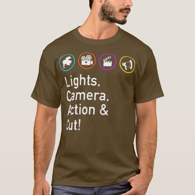 Camiseta Luzes de ação da câmera Corta Filme Engraçado Trip (Frente)