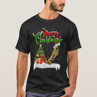 Camiseta Luzes de árvore de Natal Chapéu de Papai Noel Trom