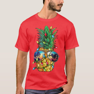 Camiseta Luzes de árvore de Natal de abacaxi Presentes de N