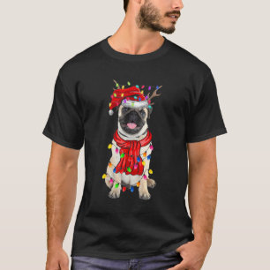 Camiseta Luzes de Árvore de Natal de Cachorro Pug Fofo