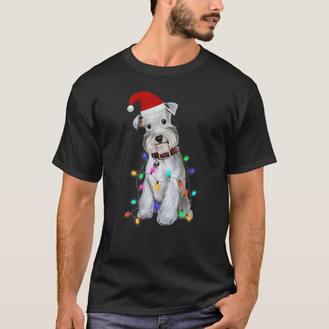 Camiseta Luzes de Árvore de Natal do Cachorro Schnauzer (Frente)
