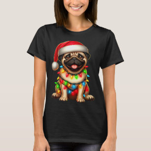 Camiseta Luzes de árvore de Natal do cão Pug Papai Noel Xma