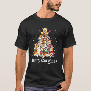 Camiseta Luzes de árvore de Natal do Papai Noel Corgi Natal