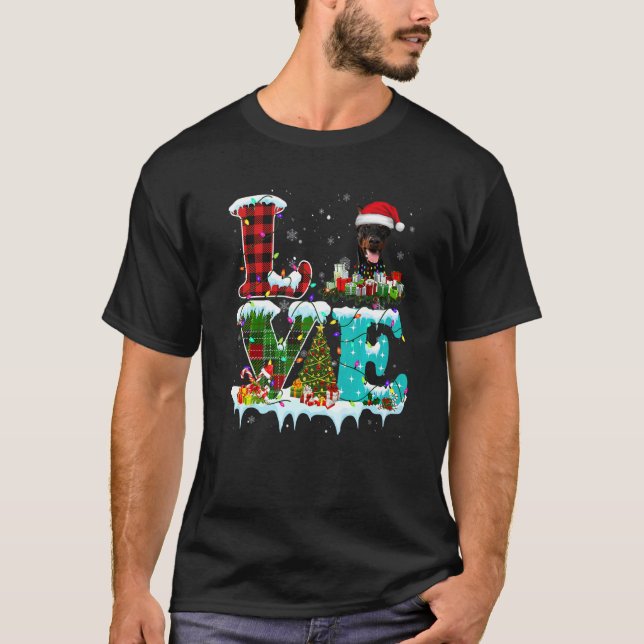 Camiseta Luzes de árvore de Natal do Pinscher Dobermann Cac (Frente)
