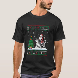 Camiseta Luzes de árvore de Natal feias Papais noeis montan