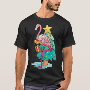 Camiseta Luzes de Árvore de Natal Flamingo Tropical Animal 