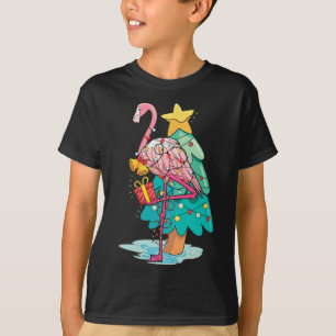 Camiseta Luzes de Árvore de Natal Flamingo Tropical Animal