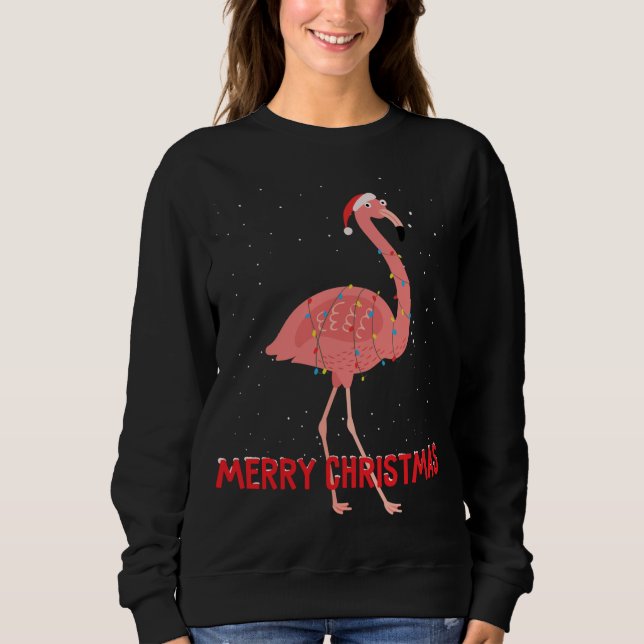 Camiseta Luzes de árvore de Natal lindas flamingo (Frente)