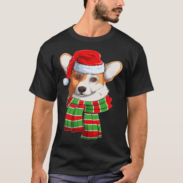 Camiseta Luzes de árvore de Natal Papai Noel Xmas cachecol  (Frente)