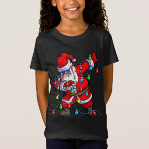 Camiseta Luzes de árvores de Papais noeis de Natal