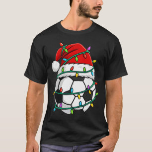Camiseta Luzes de Chapéu de Natal de Futebol do Papai Noel