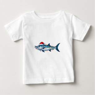 Camiseta Luzes de Chapéu de Papai Noel de Peixe Wahoo Natal
