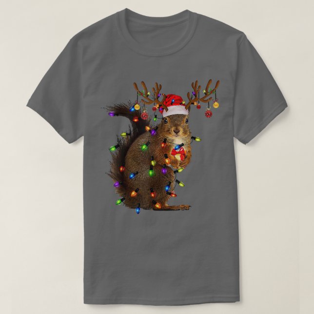 Camiseta Luzes de Esquilo de Natal (Frente do Design)