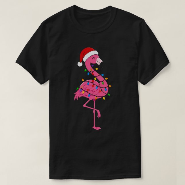 Camiseta Luzes de Flamingo de Natal Festa Tropical (Frente do Design)