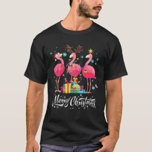 Camiseta Luzes de Flamingo Engraçado Chapéu de Papai Noel S